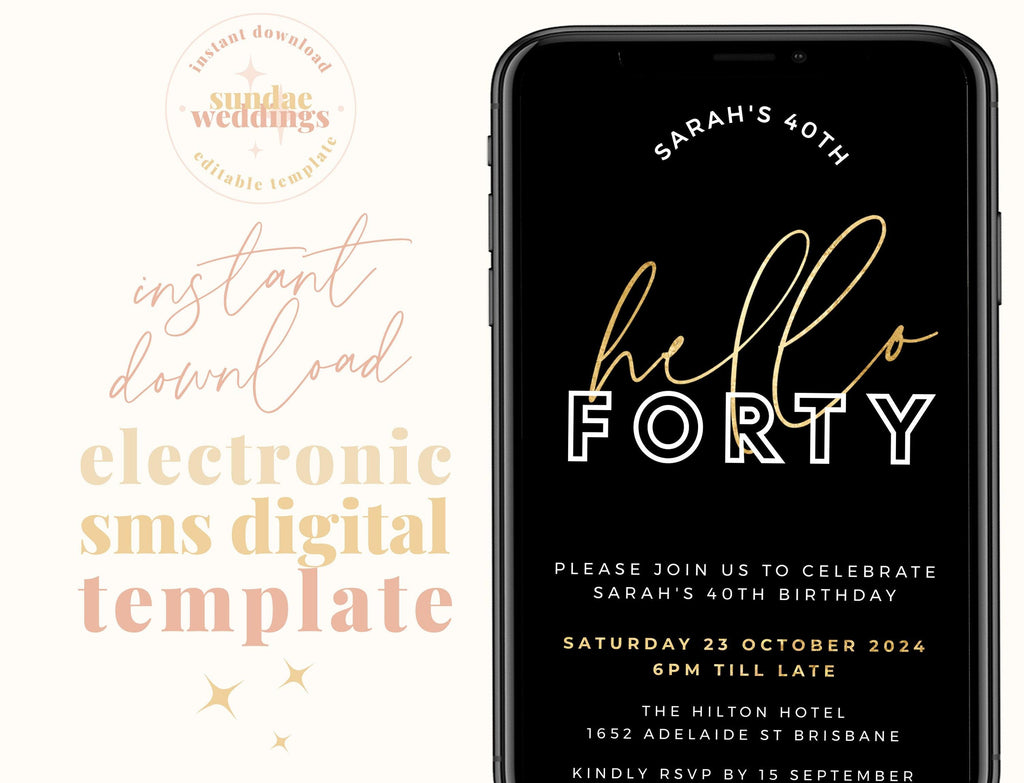 Digital Black Gold 30th Birthday Invitation Template - The Sundae Creative