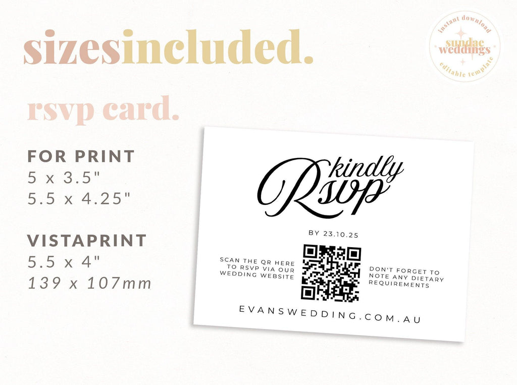 Sofia Minimal Wedding QR RSVP Card Template - The Sundae Creative