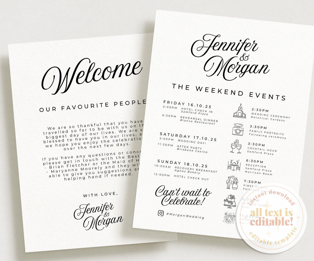 Sofia Modern Wedding Events Card Template - The Sundae Creative