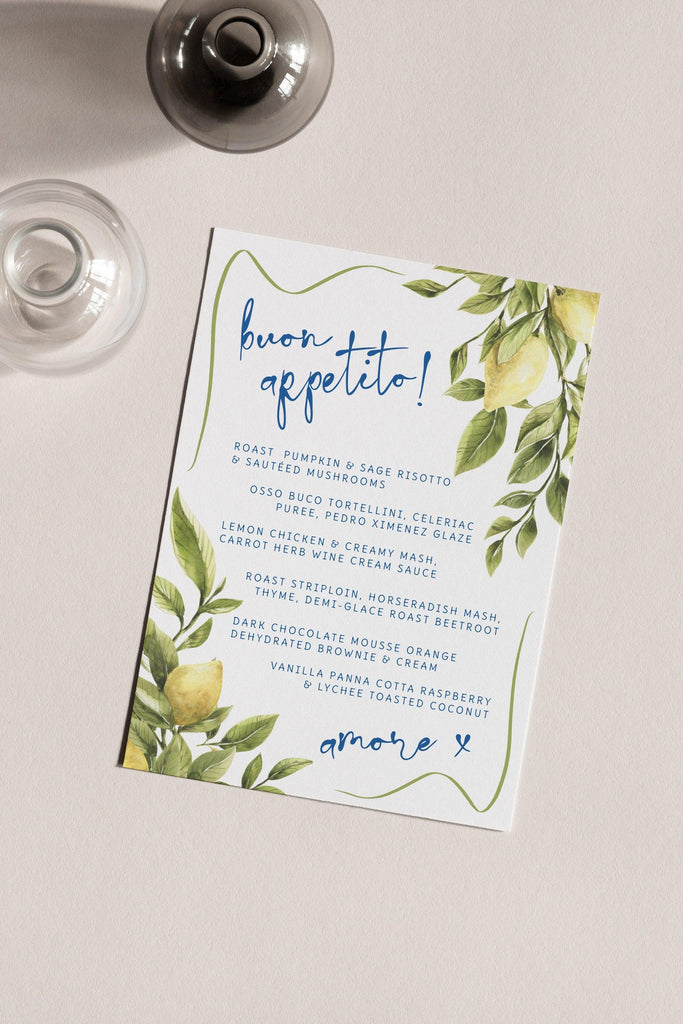 Capri Citrus Wedding Menu Template - The Sundae Creative