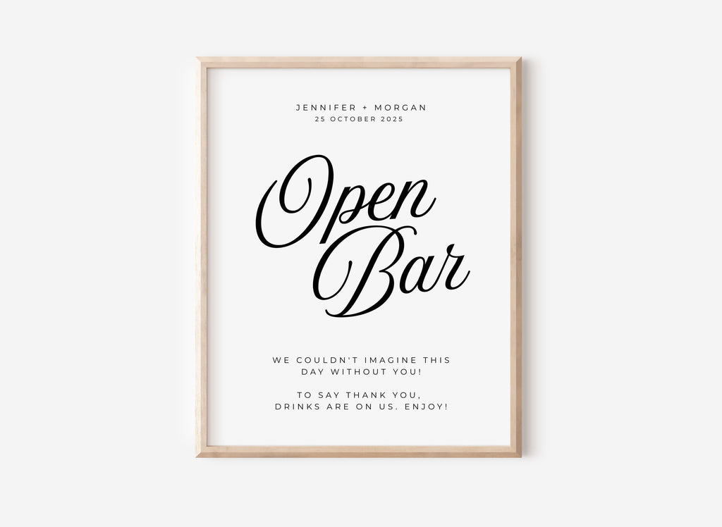 SOFIA Open Bar Sign Template, Wedding Open Bar Sign, Printable Wedding Bar Sign, Printable Wedding Signs, Instant Download Templett
