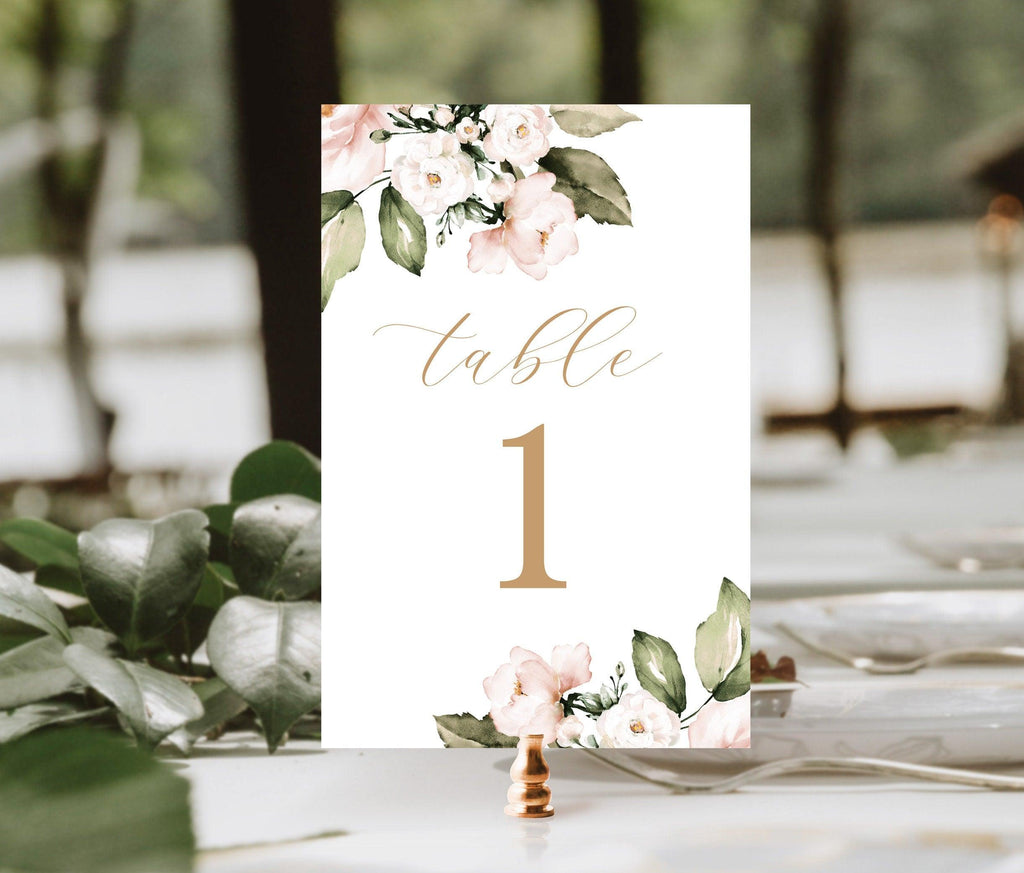 Chloe Floral Wedding Table Numbers Template - The Sundae Creative