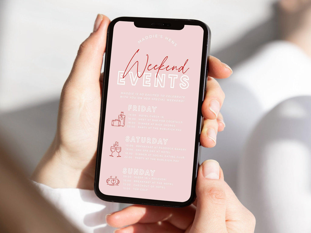 Pink Red Hens Weekend Itinerary Template - Brody - The Sundae Creative