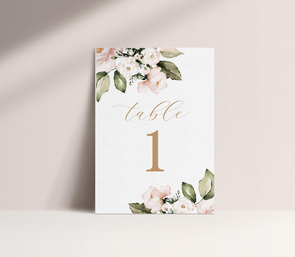 Chloe Floral Wedding Table Numbers Template - The Sundae Creative