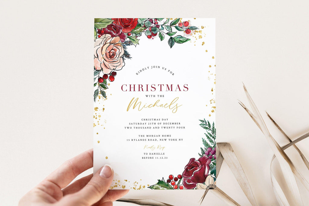 Holly Christmas Invitation Template - The Sundae Creative