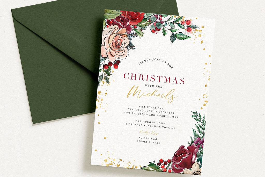 Holly Christmas Invitation Template - The Sundae Creative