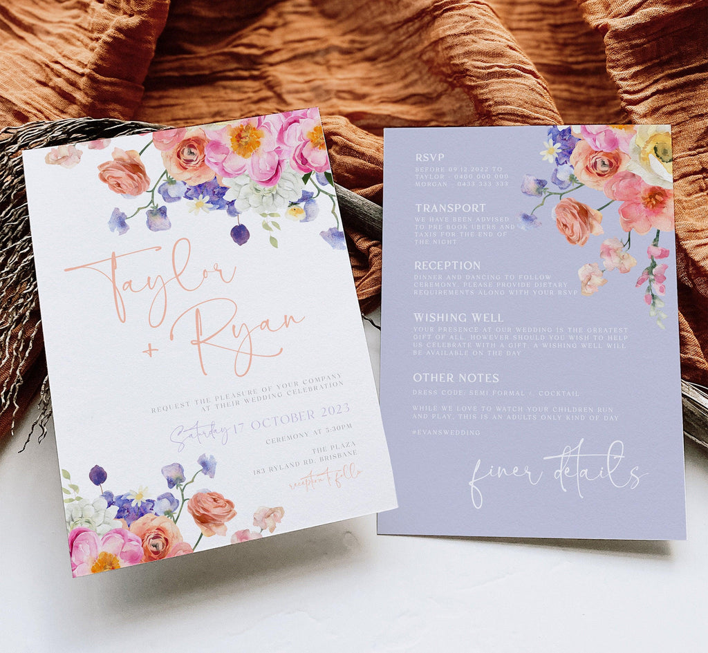 Ella Floral Wedding Invitation .Wedding Invitation .The Sundae Creative