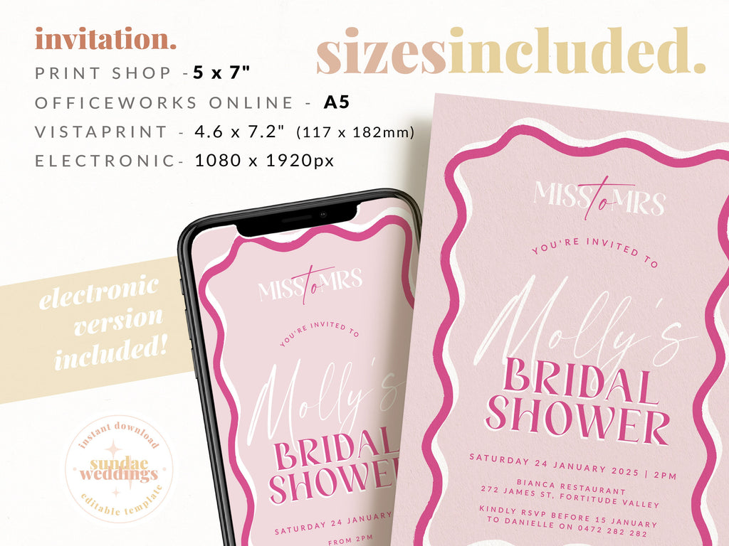 SONNY Pink Wavey Bridal Shower Invite