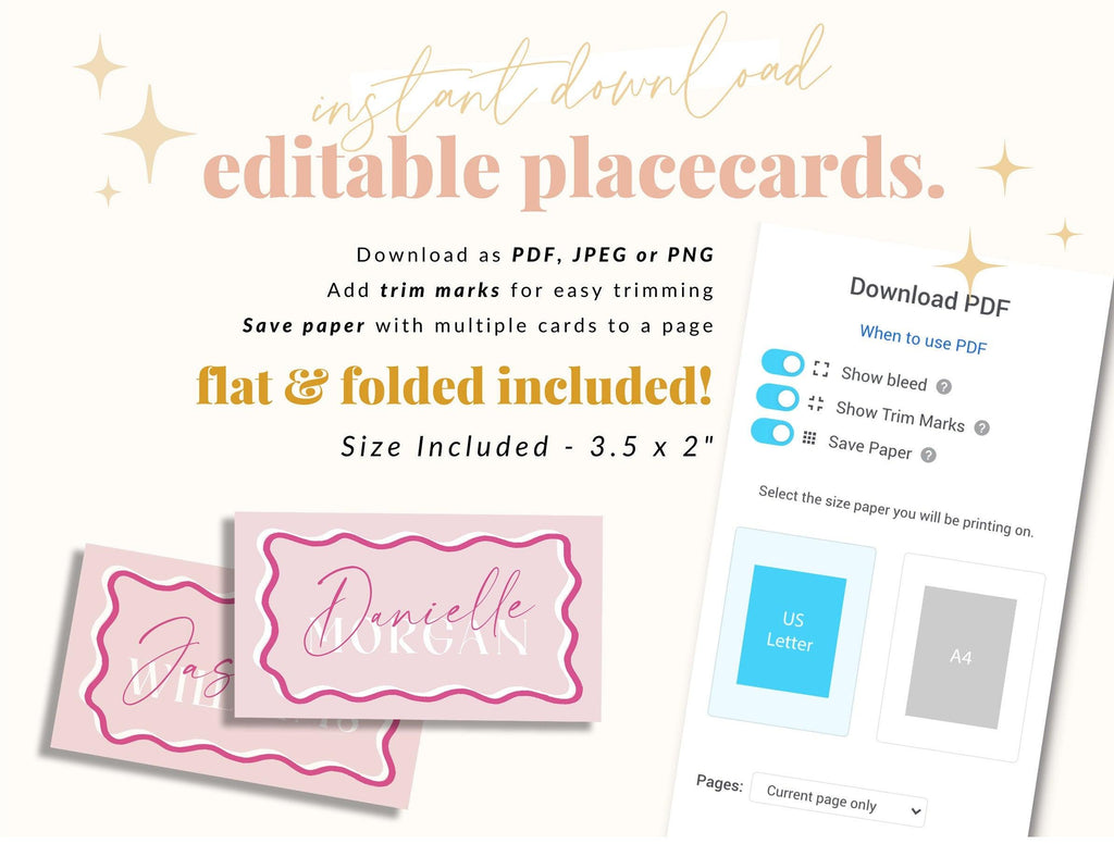 SONNY Pink Editable Placecard Template - The Sundae Creative