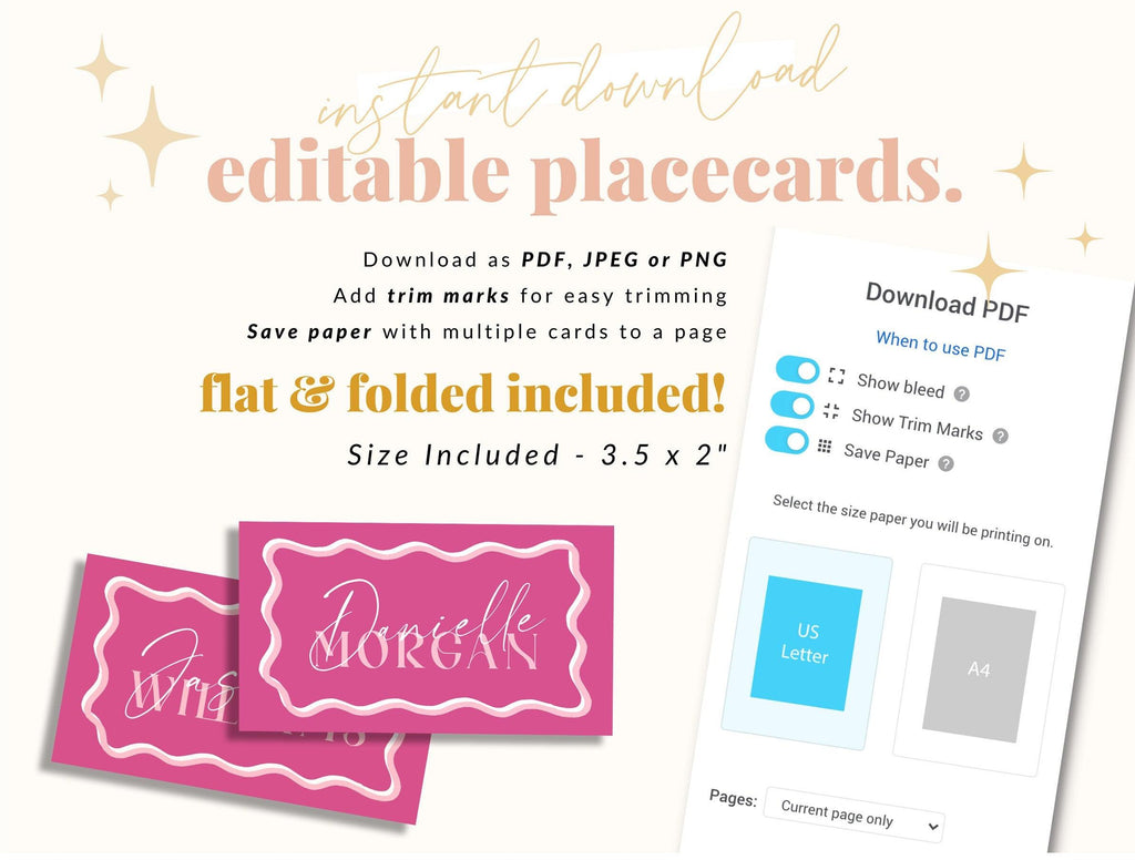 SONNY Hot Pink Editable Placecard Template - The Sundae Creative