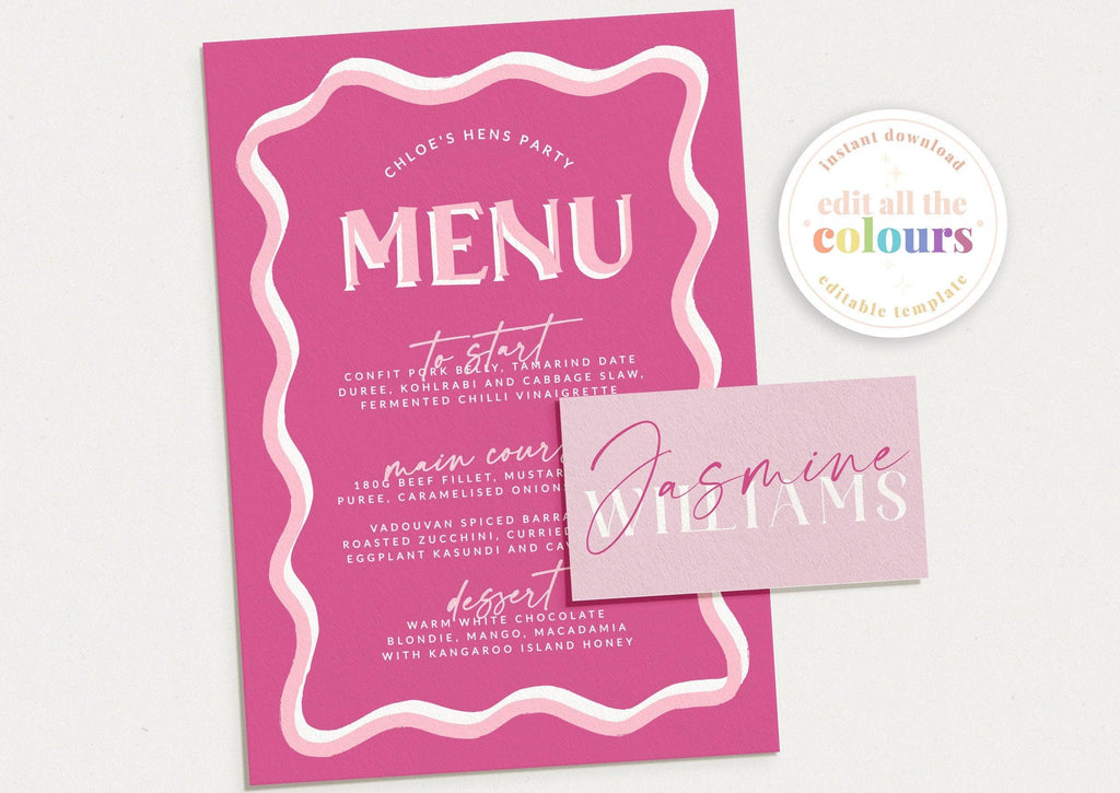 Hot Pink Editable Menu Placecard Bundle - Sonny - The Sundae Creative