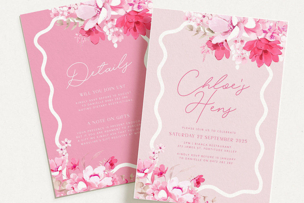 KEIRA Pink Floral Bachelorette Party Invite Template | Hot Pink Invitation Template | Bachelorette Invite | Templett Instant Download
