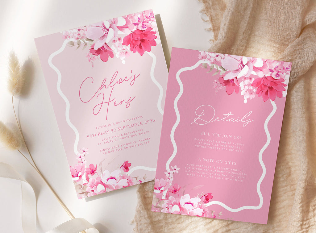 KEIRA Pink Floral Bachelorette Party Invite Template | Hot Pink Invitation Template | Bachelorette Invite | Templett Instant Download