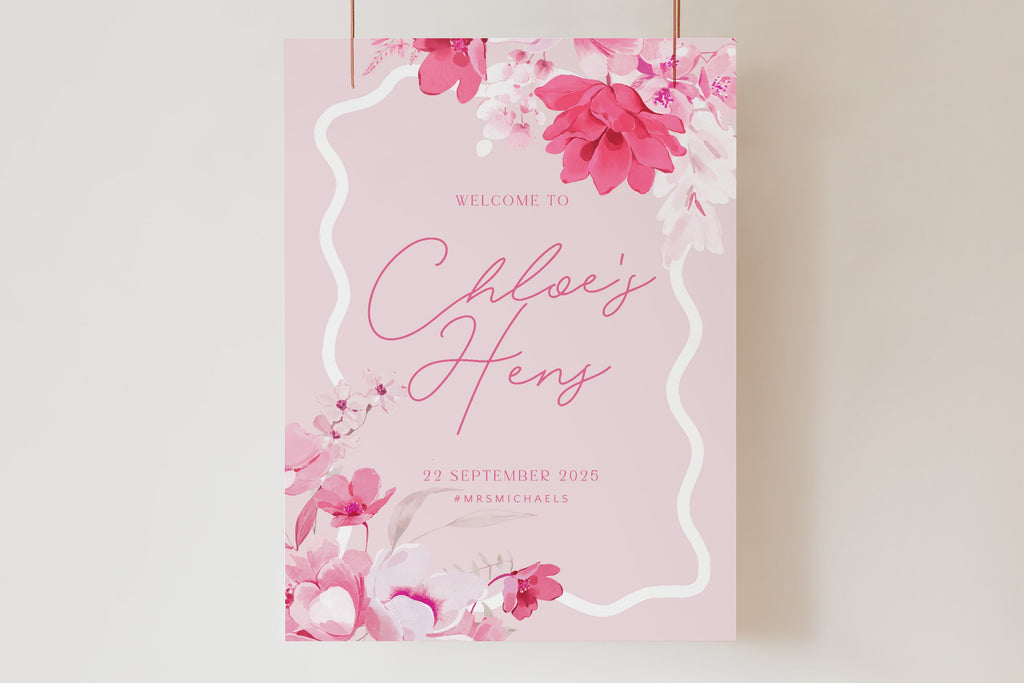 KEIRA Floral Blush Hens Welcome Sign | Instant Download | Printable Bachelorette Party | Editable Welcome Sign | Hen Party
