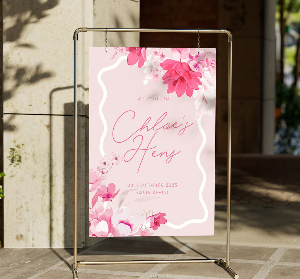 KEIRA Floral Blush Hens Welcome Sign | Instant Download | Printable Bachelorette Party | Editable Welcome Sign | Hen Party