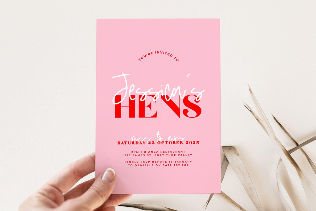 Pink Red Hens Weekend Events Invitation - Lana - The Sundae Creative
