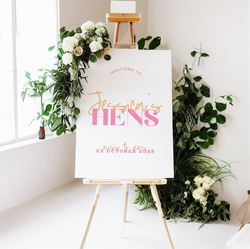 Pink Orange Hens Party Welcome Sign - Lana - The Sundae Creative