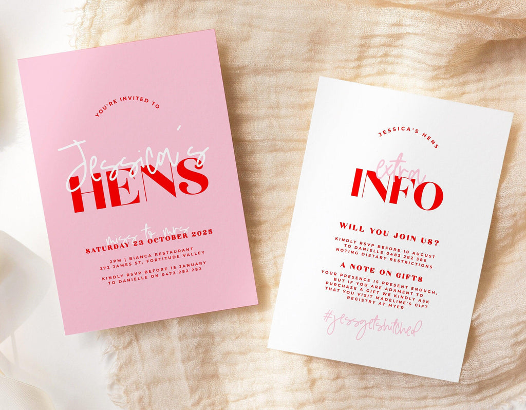 Pink Red Hens Invitation Template - Lana - The Sundae Creative