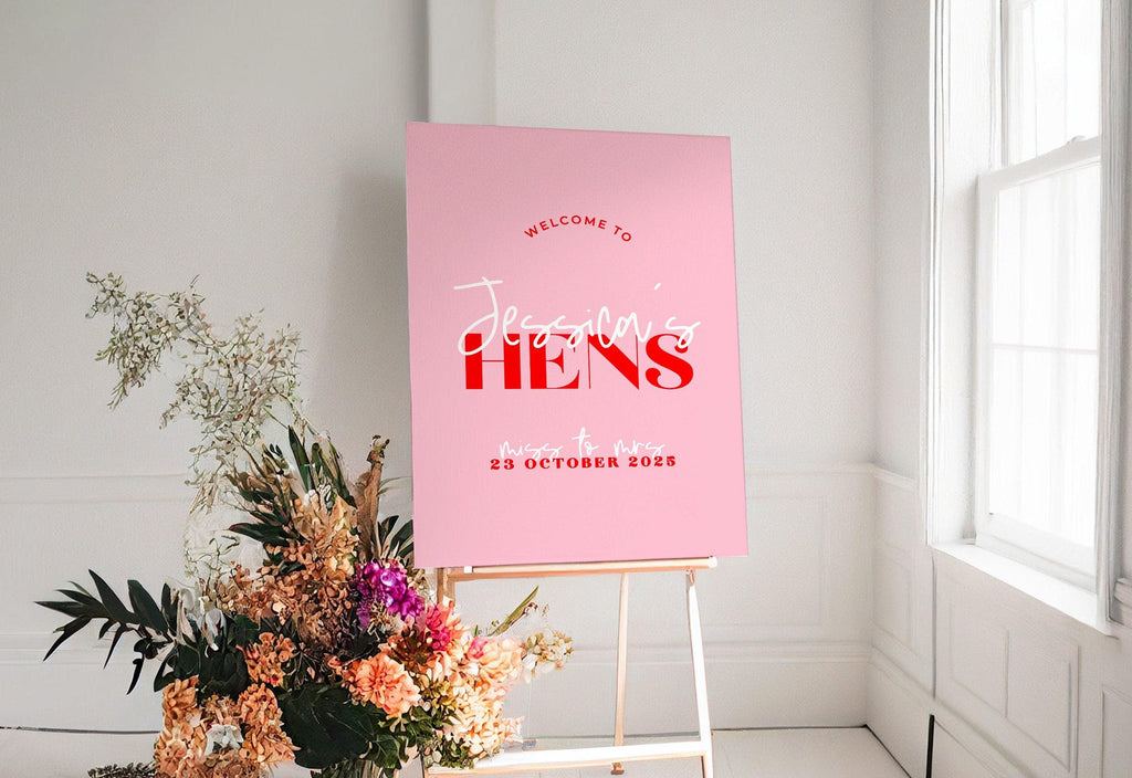 Pink Red Hens Welcome Sign Template - Lana - The Sundae Creative