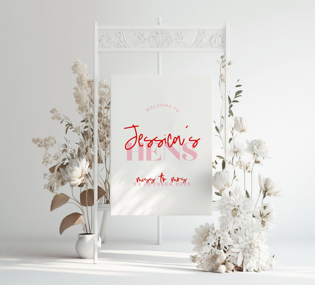 Pink Red Hens Welcome Sign Template - The Sundae Creative