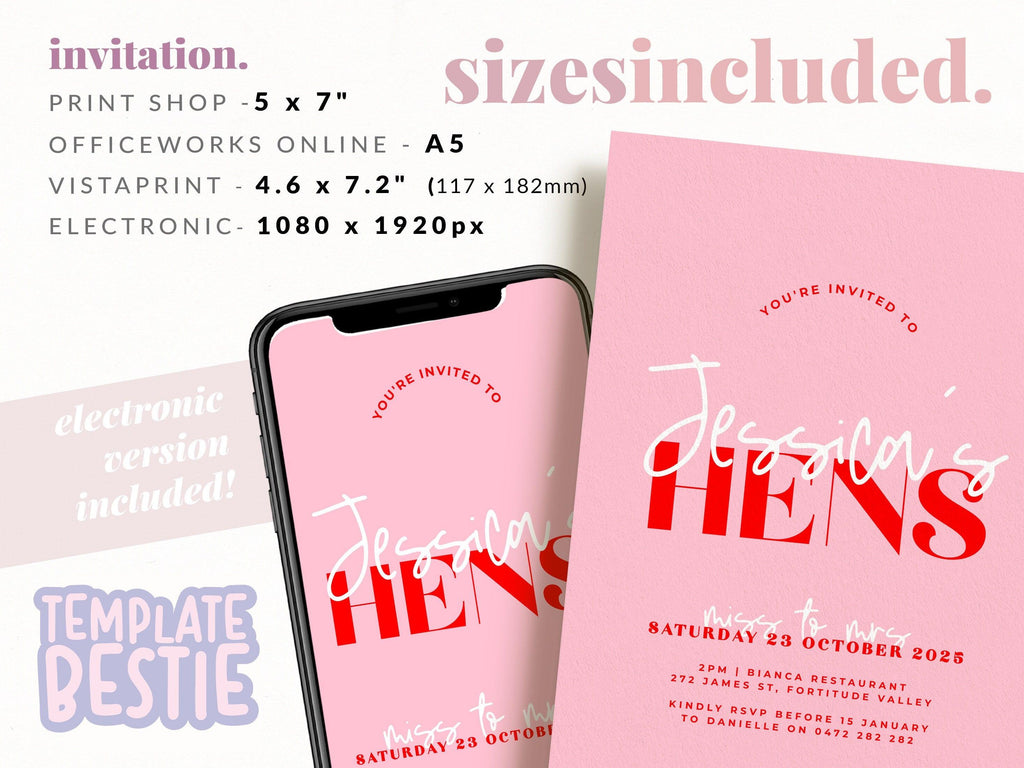 Pink Red Hens Weekend Events Invitation - Lana - The Sundae Creative