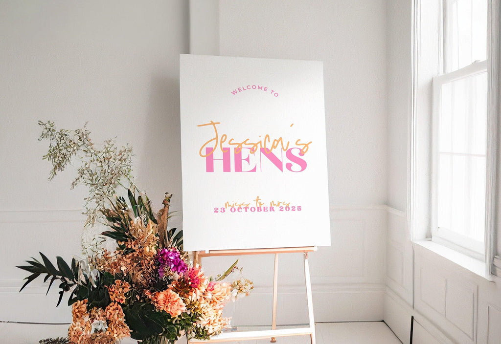 Pink Orange Hens Party Welcome Sign - Lana - The Sundae Creative
