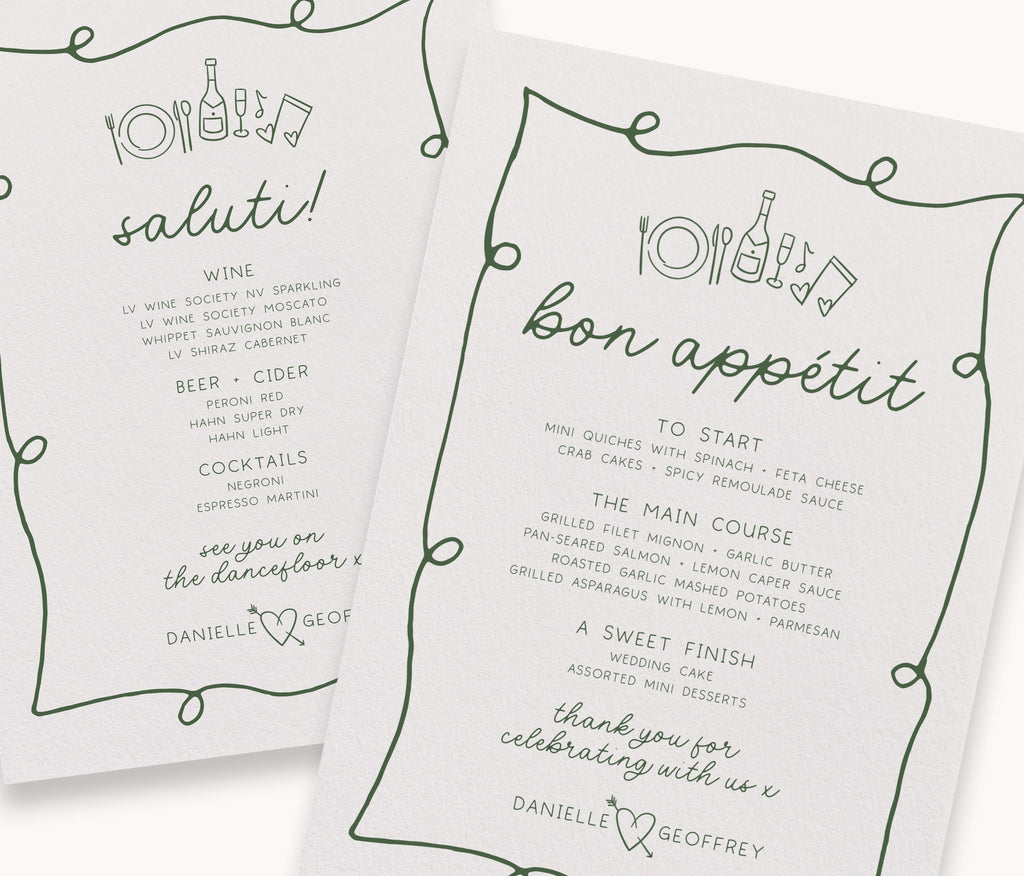 POET Editable Wedding Menu Template | Wave Italian Style Menu | Wedding Menu Template | Menu Cards | Let's Eat Menu | Instant Download