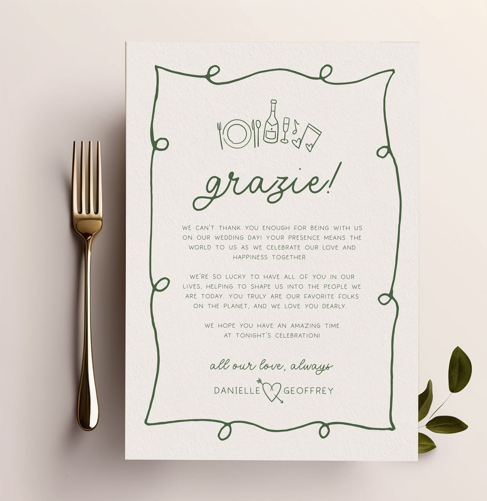 POET Modern Thank You Letter Template | Wave Wedding Note | Wedding Menu Thank You | Editable Template | Minimalist Place Setting Thank You