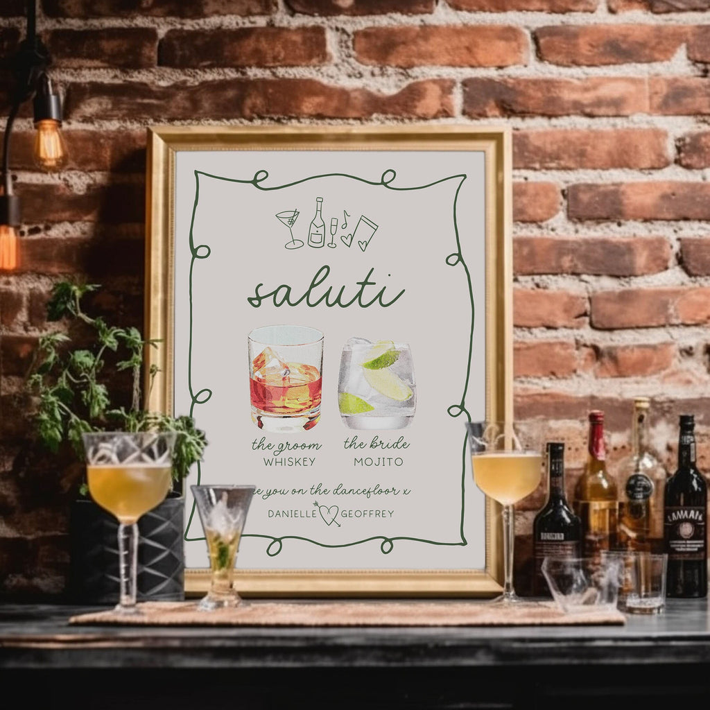 POET Signature Drinks Sign Template | Wave Cocktail Sign | Watercolour Wedding Bar Menu Sign | His and Hers Bar Sign | Instant Download