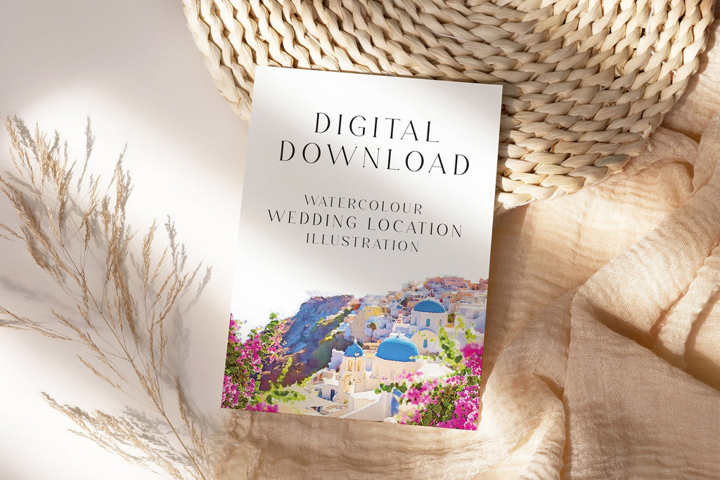 Custom Digital Watercolour Wedding Location City Illustration, Digital Watercolor Wedding Venue Painting, Digital Download, PNG JPEG Format