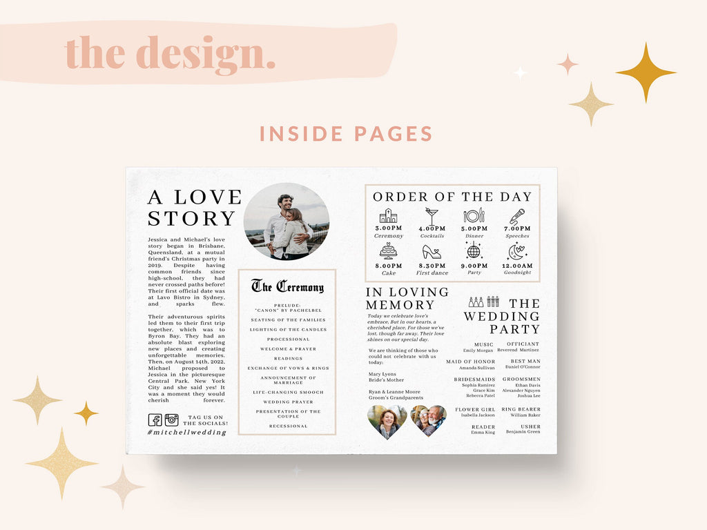 Editable Folded Newspaper Wedding Program, Fun Printable Wedding Programs, DIY Wedding Program Template, Fun Wedding Programs, Newspaper