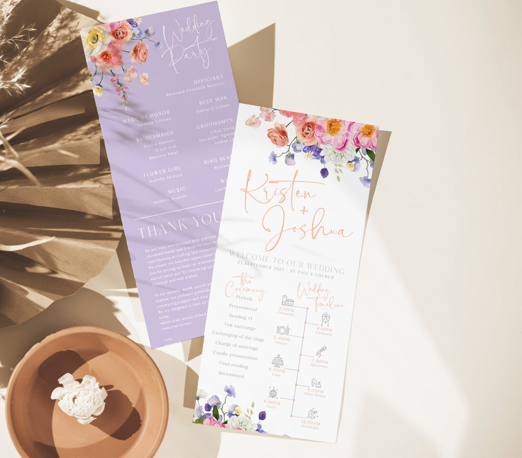 ELLA Spring Floral Wedding Program Template | Templett Instant Download | Order Of Service | 2 Sizes | DIY Program Card | Editable Ceremony