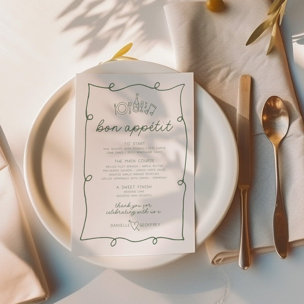 POET Editable Wedding Menu Template | Wave Italian Style Menu | Wedding Menu Template | Menu Cards | Let's Eat Menu | Instant Download