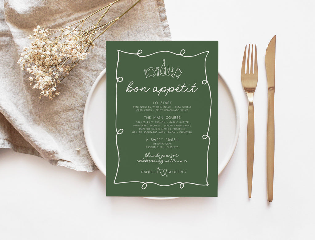 POET Green Wedding Menu Template | Wave Italian Style Menu | Wedding Menu Template | Menu Cards | Let's Eat Menu | Instant Download