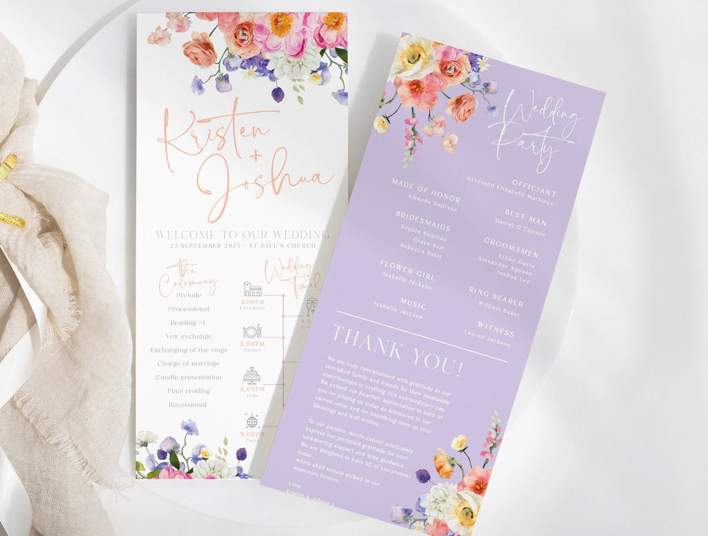 ELLA Spring Floral Wedding Program Template | Templett Instant Download | Order Of Service | 2 Sizes | DIY Program Card | Editable Ceremony