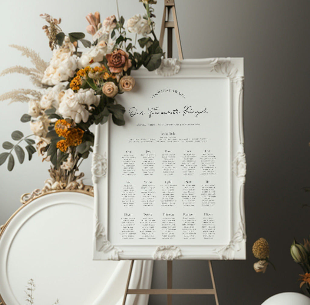 DAZZLE Wedding seating chart template, Download Minimalist Seating Plan, Modern Printable Seating Plan Editable Templett
