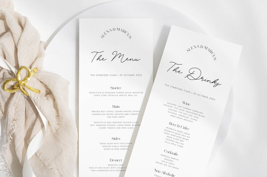 DAZZLE Minimalist Minimalist Wedding Menu Template, Modern Script Dinner Drinks Menu, Digital Download, Reception Dinner Editable Templett