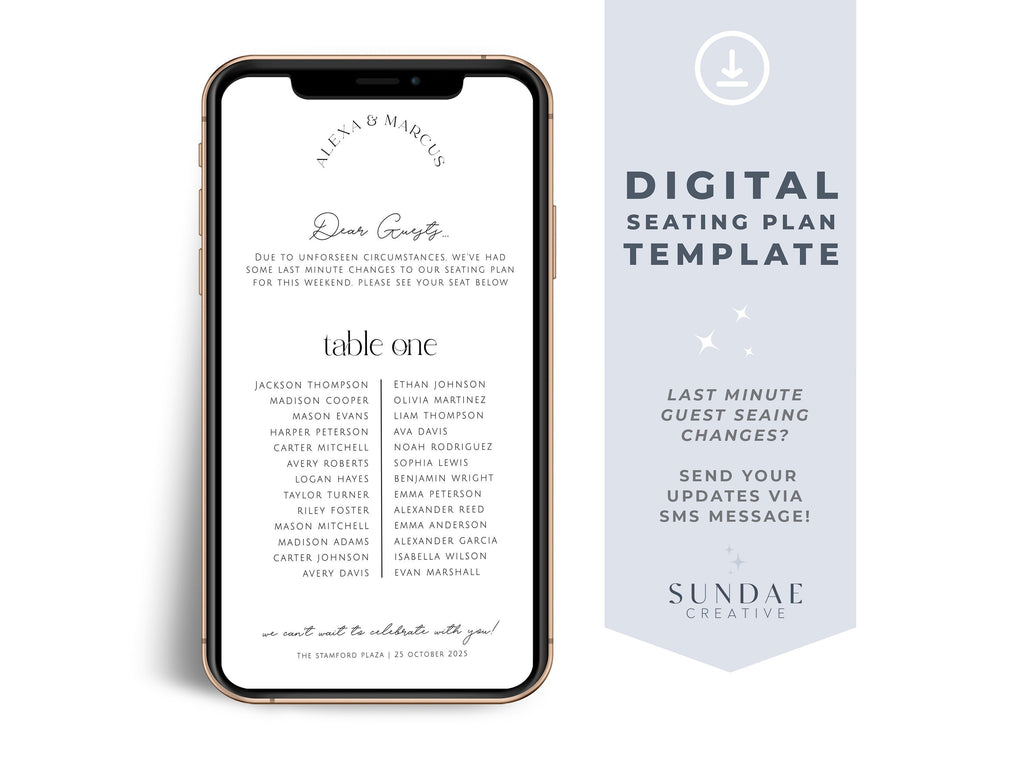 DAZZLE Digital Wedding seating chart template, Digital DIY Download Minimalist Banquet Seating Plan, Modern Seating Plan Editable Templett