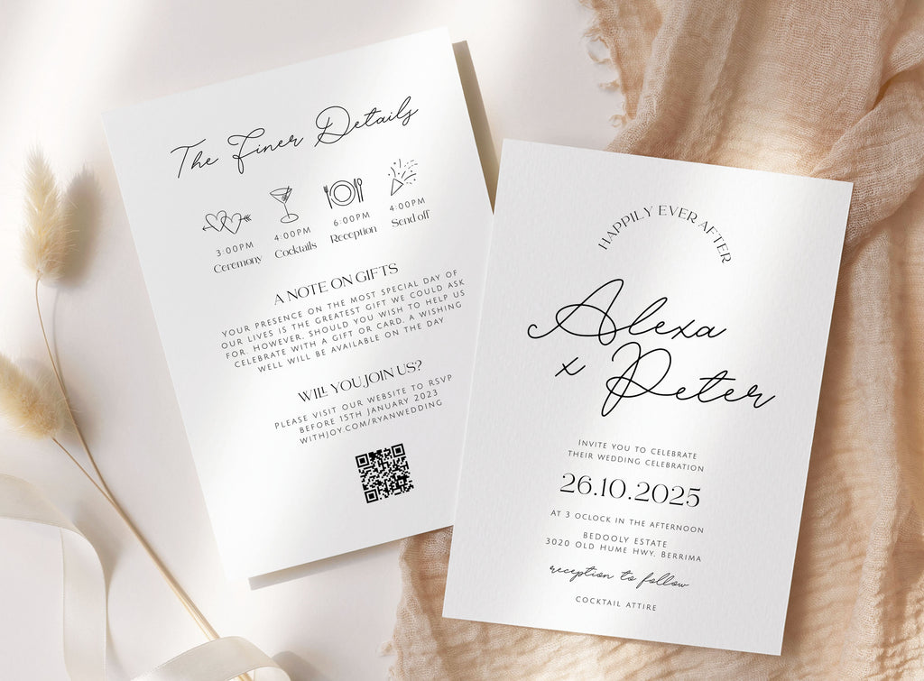 DAZZLE Modern Wedding Invites QR Code, Minimalist Wedding Invite Suite, Modern QR Invitation, Editable Templett