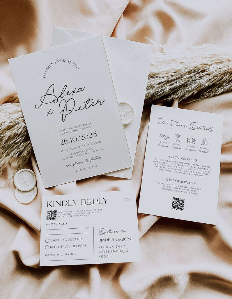 DAZZLE Wedding Invitation with QR Code, Minimal Wedding Invite Suite, Modern Invite, Simple Editable Invite Template, Editable Templett