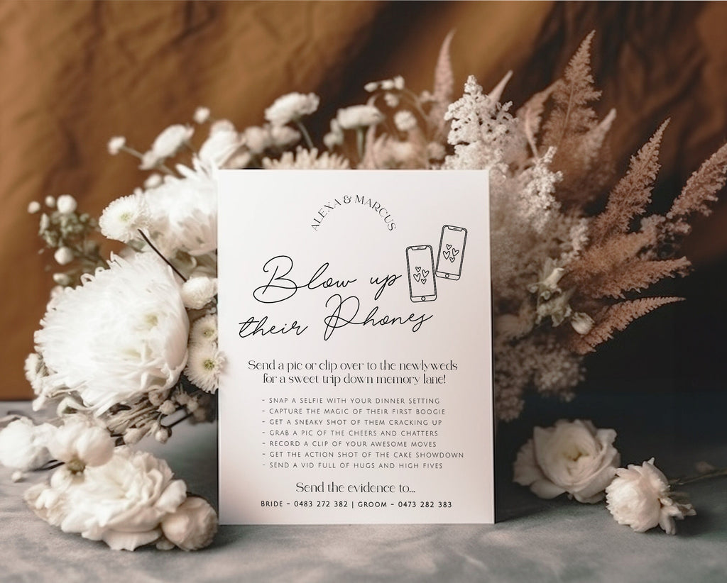 DAZZLE Blow Up Their Phone Sign Template, Wedding Photo Hunt Game, Minimalist Wedding Sign, I Spy Wedding Game Editable Templett