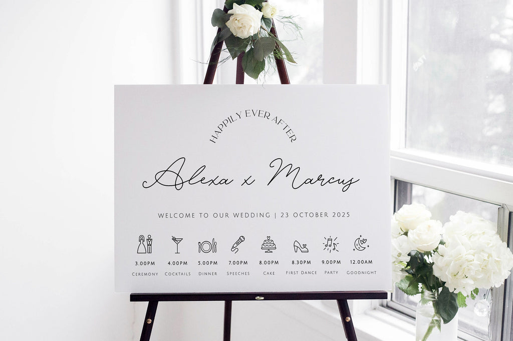 DAZZLE Minimalist Wedding Itinerary Sign Template, Modern Wedding Editable Order of Events, Printable Timeline Sign, Templett