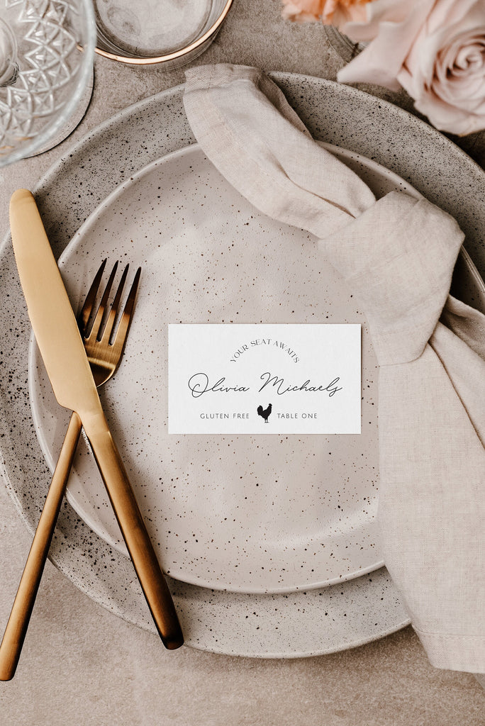 DAZZLE Wedding Meal Icon Place Card Template, Place Card Printable, Food Choice Escort Cards, Editable Placecards, Instant Download Templett