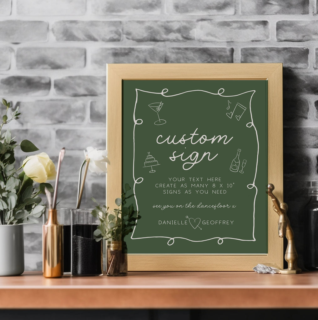 POET Forest Green Custom Sign Template, Hand drawn Wedding Sign Printable, Customisable Wedding Signage, Bohemian Editable Instant Download