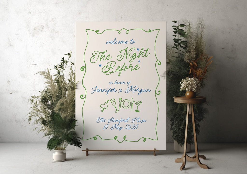 GEORGIE Whimsical Rehearsal Dinner Sign | Engagement Sign | The Night Before Welcome Sign | Editable Welcome Sign Templett