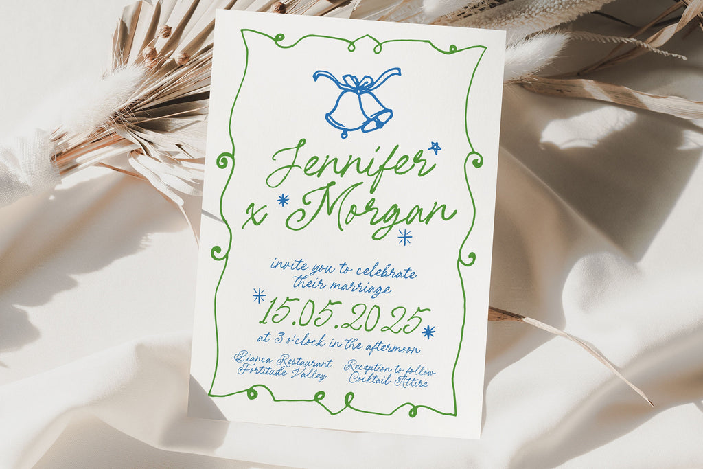 GEORGIE Editable Hand Drawn Wedding Invitation Template, French Vintage Illustration, Scribble Garden, Editable Templett Download
