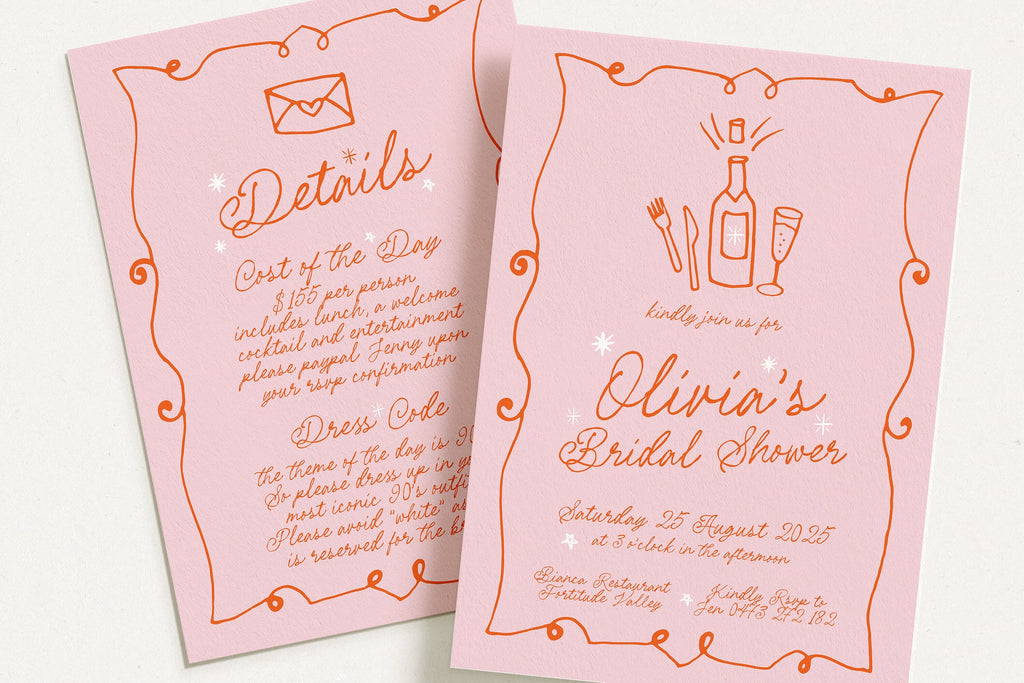 GEORGIE Pink Bridal Shower Invitation Template, French Vintage Illustration Bridal Shower, Fun Pink Hens Invite, Editable Templett Download