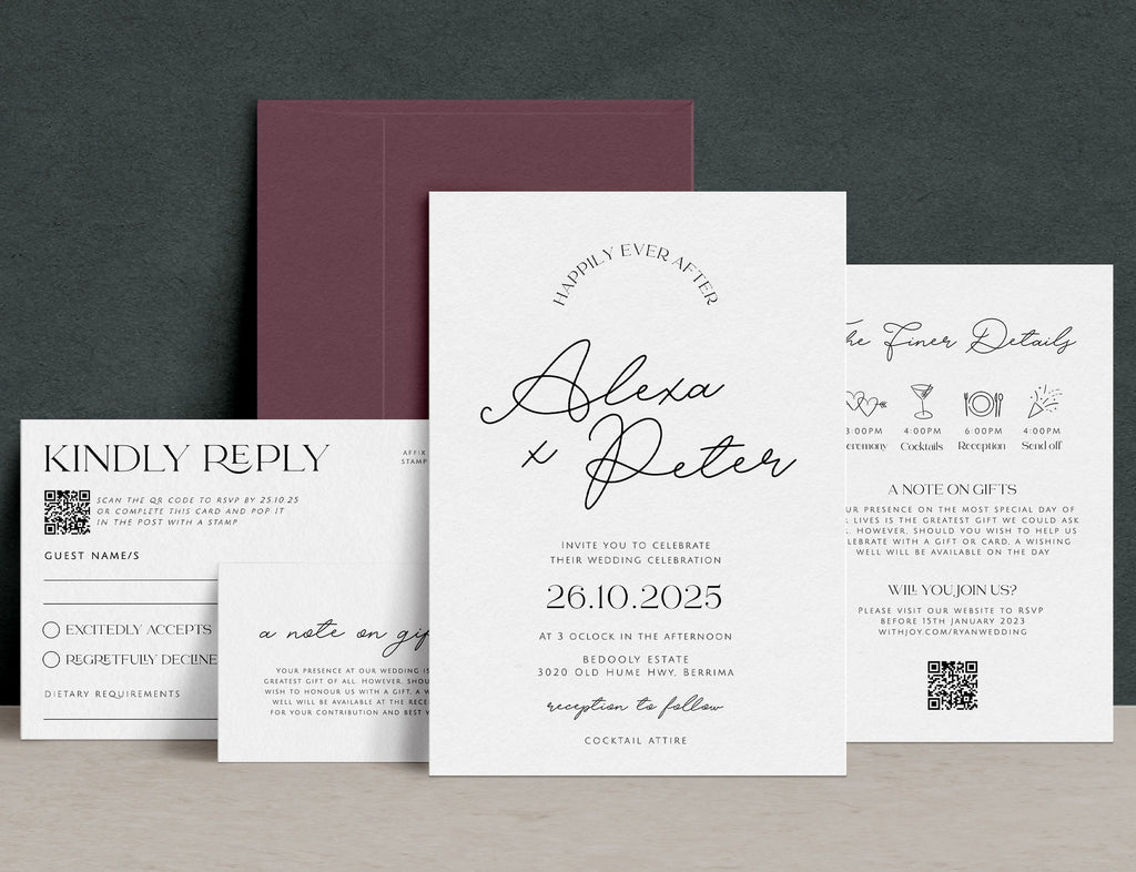 DAZZLE Wedding Invitation with QR Code, Minimal Wedding Invite Suite, Modern Invite, Simple Editable Invite Template, Editable Templett