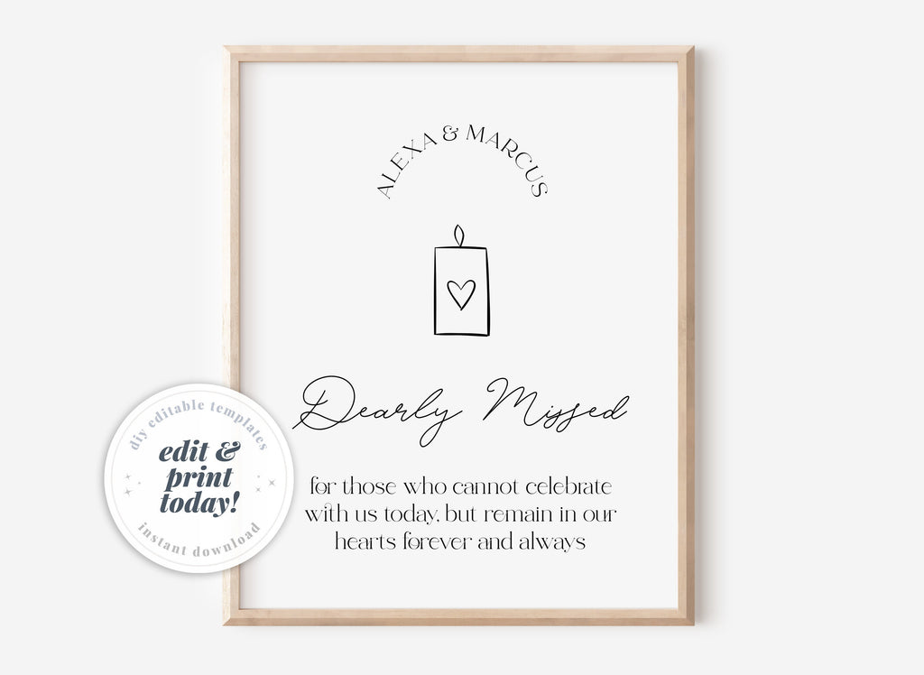 DAZZLE Modern In Loving Memory Sign Printable, Modern Forever In Our Hearts, Dearly Missed Sign, Minimalist In Memorial, Editable Templett