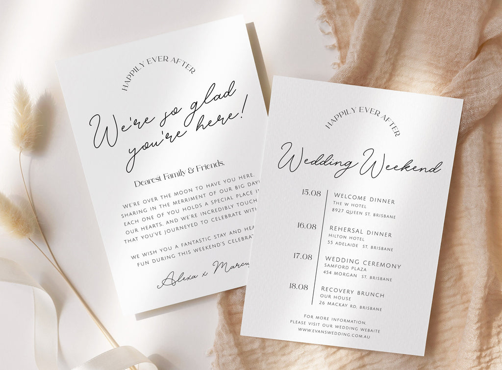 DAZZLE Modern Wedding Events Card Template, Wedding Welcome Note, Wedding Event Timeline, Modern Wedding Schedule, Editable Templett